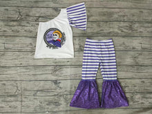 Load image into Gallery viewer, Baby girls Halloween town one shoulder top sequin pants sets
