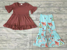 Load image into Gallery viewer, Baby Girls western hi-low tunic bell pants clothes sets
