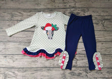 Load image into Gallery viewer, Baby girls Christmas cow tunic pants clothes sets
