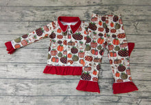 Load image into Gallery viewer, Baby girls pumpkin fall buttons up pajamas pants sets
