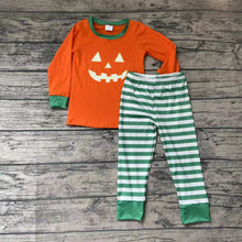 Load image into Gallery viewer, Halloween baby boys orange face ruffle pants pajamas sets
