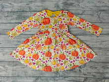 Load image into Gallery viewer, Baby girls Fall pumpkin leaves knee length dresses
