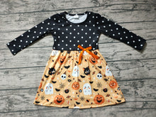 Load image into Gallery viewer, Baby girls bow ghost Halloween black dresses
