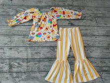 Load image into Gallery viewer, Baby girls Bear cartoon off shoulder top bell pants sets
