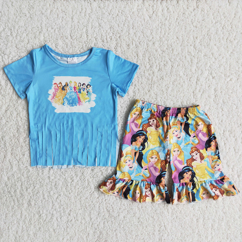 Blue tassel beautiful girls Shorts sets
