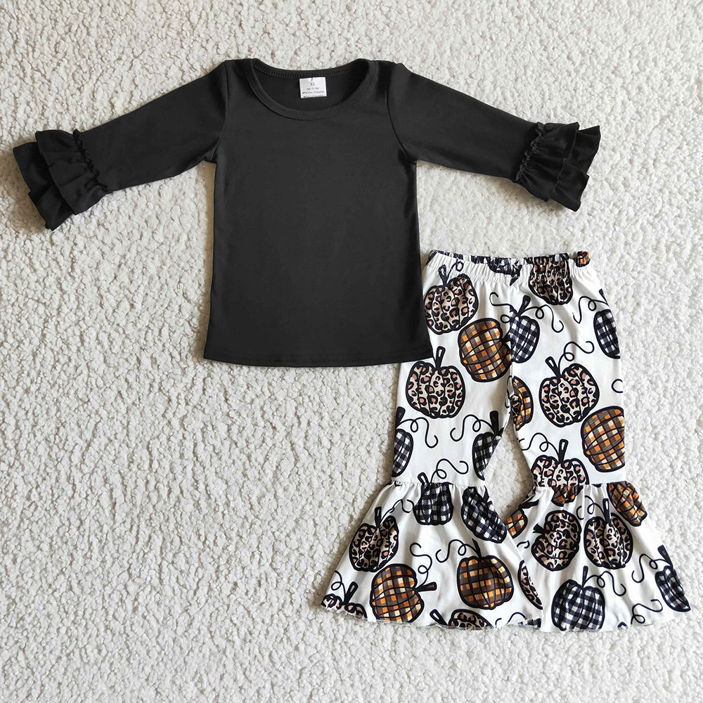 baby girls black shirt pumpkin bell pants sets