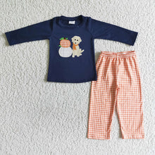 Load image into Gallery viewer, Baby boys dog pumpkin plaid pants clothes sets
