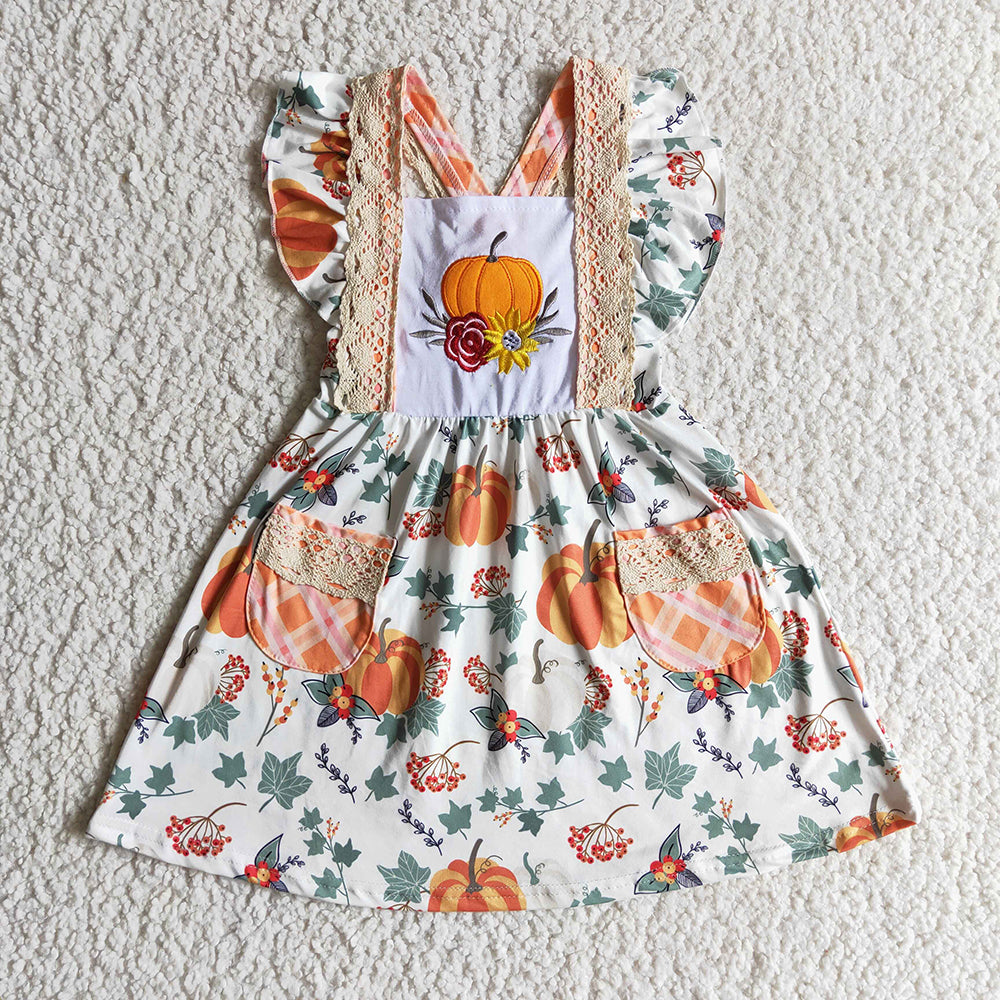 Baby girls pumpkin floral knee length dresses