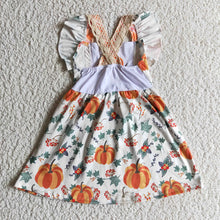 Load image into Gallery viewer, Baby girls pumpkin floral knee length dresses

