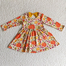 Load image into Gallery viewer, Baby girls Fall pumpkin leaves knee length dresses
