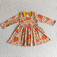 Load image into Gallery viewer, Baby girls Fall pumpkin leaves knee length dresses
