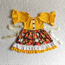 Load image into Gallery viewer, Baby girls fall pumpkin belt floral dresses
