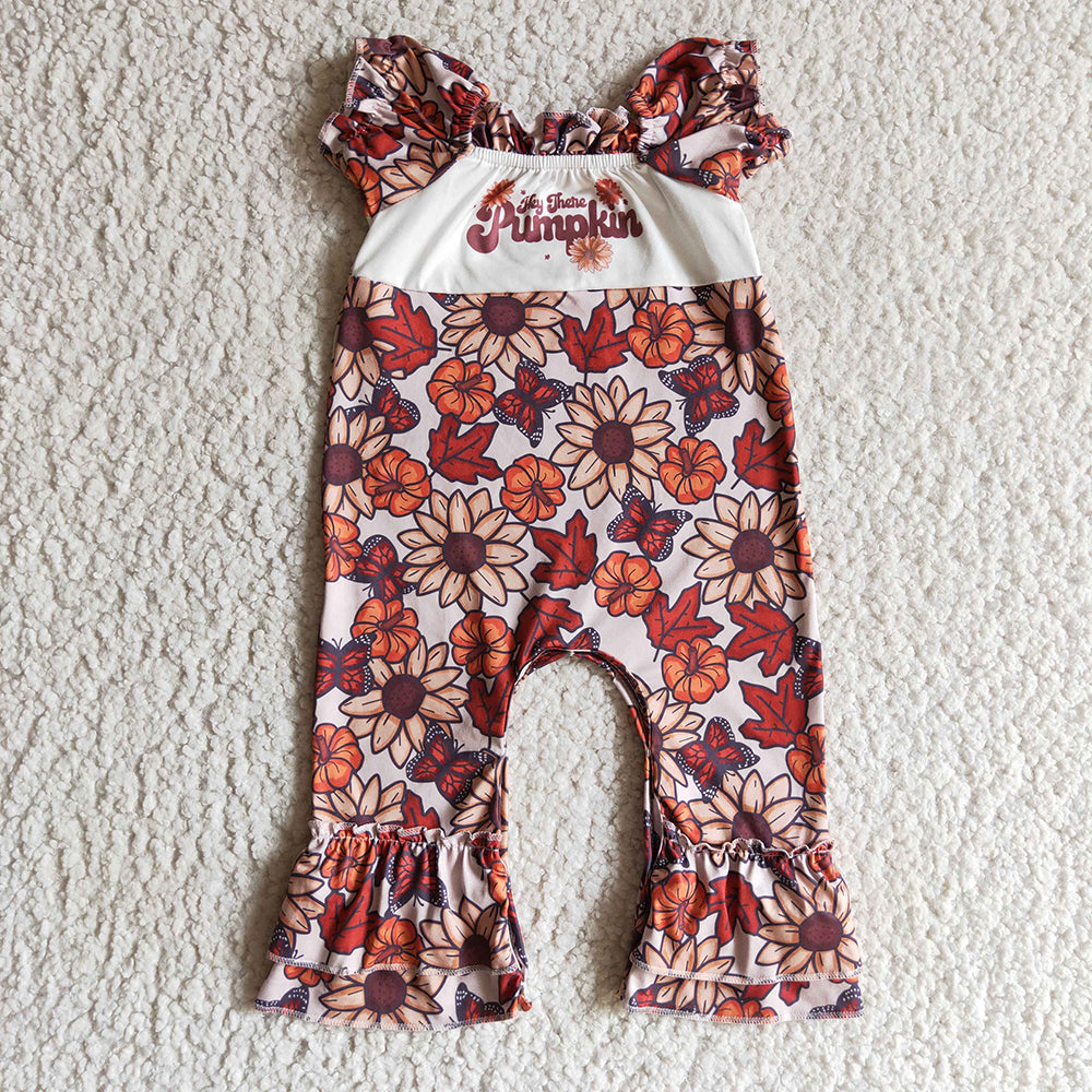 Baby girls there pumpkin floral rompers