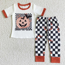 Load image into Gallery viewer, baby boys Halloween pumpkin plaid pants sets
