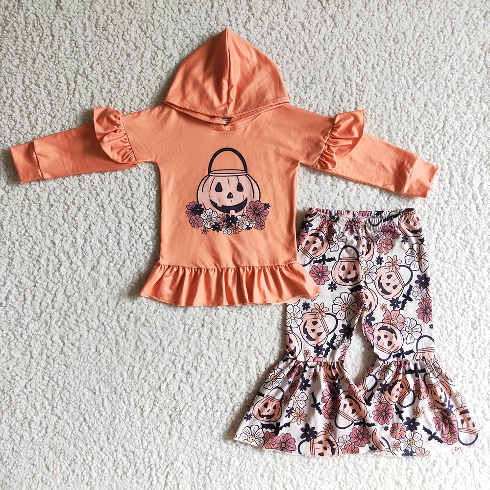 Baby Girls Pumpkin basket hoodie top bell pants sets