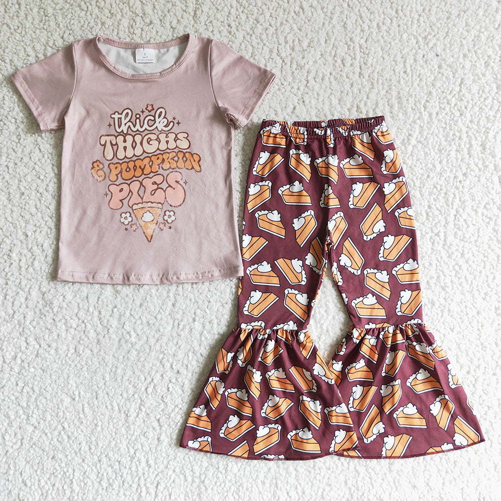 Baby Girls pumpkin pies thanksgiving fall bell pants sets