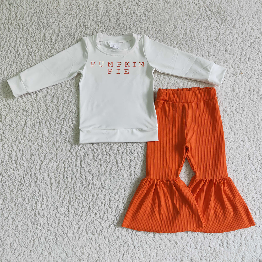 Baby Girls pumpkin pies thanksgiving white shirt pants sets