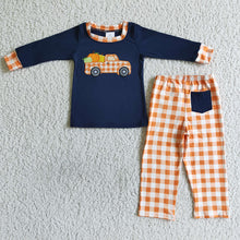 Load image into Gallery viewer, Baby boys pumpkin tractor plaid pants sets
