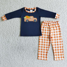 Load image into Gallery viewer, Baby boys pumpkin tractor plaid pants sets
