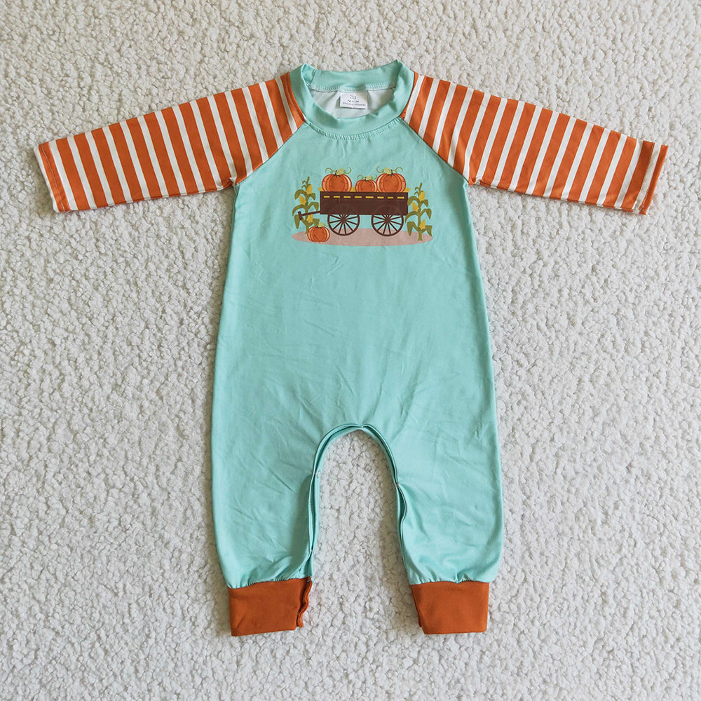 Baby boys pumpkin tractor rompers