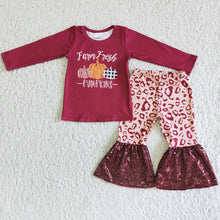 Load image into Gallery viewer, Baby girls farm fresh pumpkin leopard sequin pants sets
