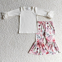 Load image into Gallery viewer, baby girls white shirt floral pumpkin bell pants sets
