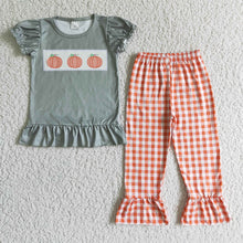 Load image into Gallery viewer, baby girls three pumpkin plaid pants sets
