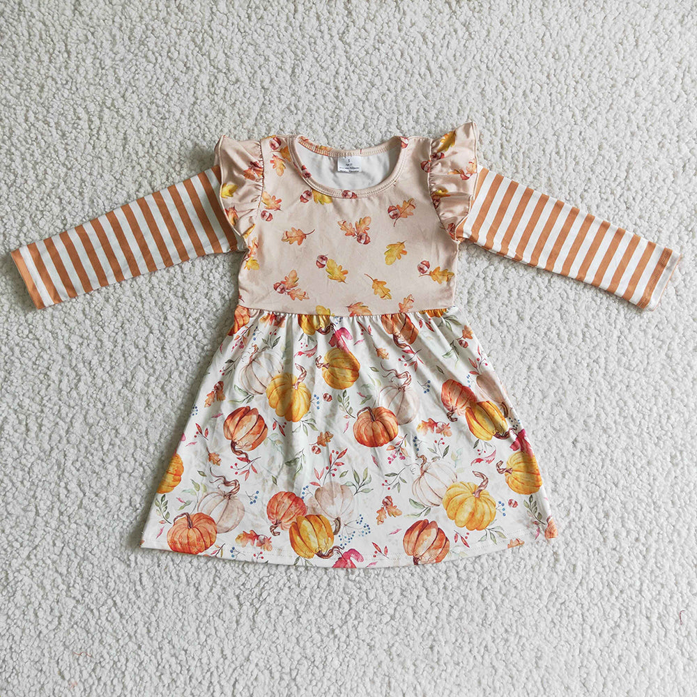 Baby girls pumpkin leaves long sleeve dresses