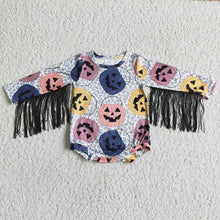 Load image into Gallery viewer, Baby girls halloween pumpkin tassel long sleeve rompers
