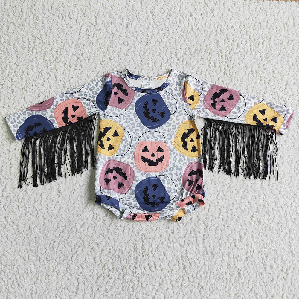 Baby girls halloween pumpkin tassel long sleeve rompers