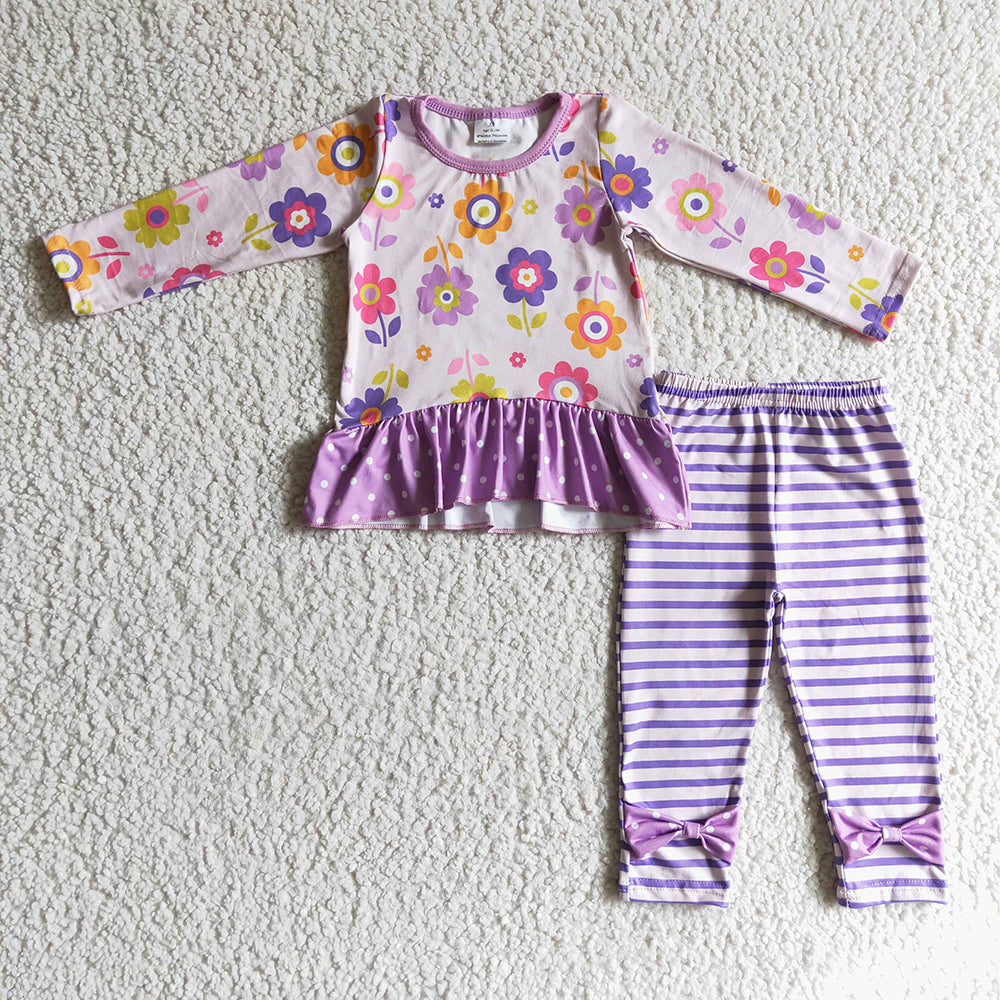 Baby Girls purple flower bow pants sets