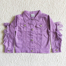 Load image into Gallery viewer, Baby girls lavender tassel denim jackets

