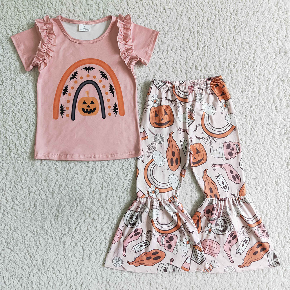 Baby girls Halloween pumpkin pink bell pants sets