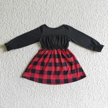 Load image into Gallery viewer, Baby girls black red plaid Christmas dresses
