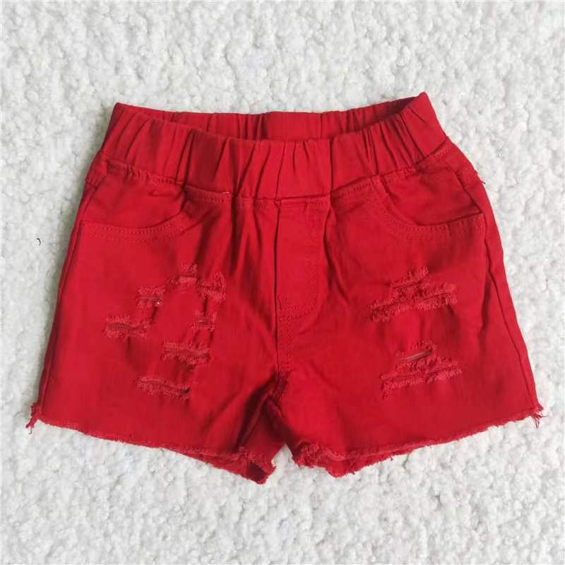 Baby Girls red elastic denim shorts