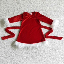 Load image into Gallery viewer, Baby girls Christmas red belt velvet long sleeve dresses
