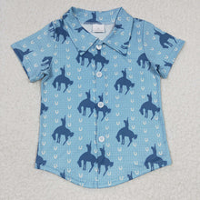 Load image into Gallery viewer, Baby Boys Western Blue Horse Short Sleeve Shirts Tops

