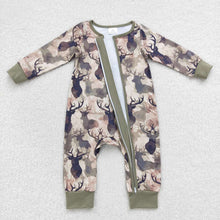 Load image into Gallery viewer, Baby Boys Camo Deer Zip Long Sleeve Rompers
