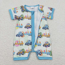 Load image into Gallery viewer, Baby Children Infant Easter Rabbit Tractor Zip Short Sleeve Rompers

