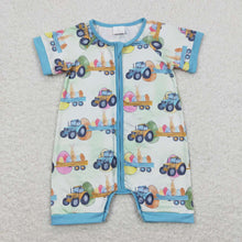 Load image into Gallery viewer, Baby Children Infant Easter Rabbit Tractor Zip Short Sleeve Rompers
