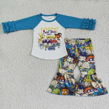 Load image into Gallery viewer, Baby girls blue fall cartoon bell pants sets
