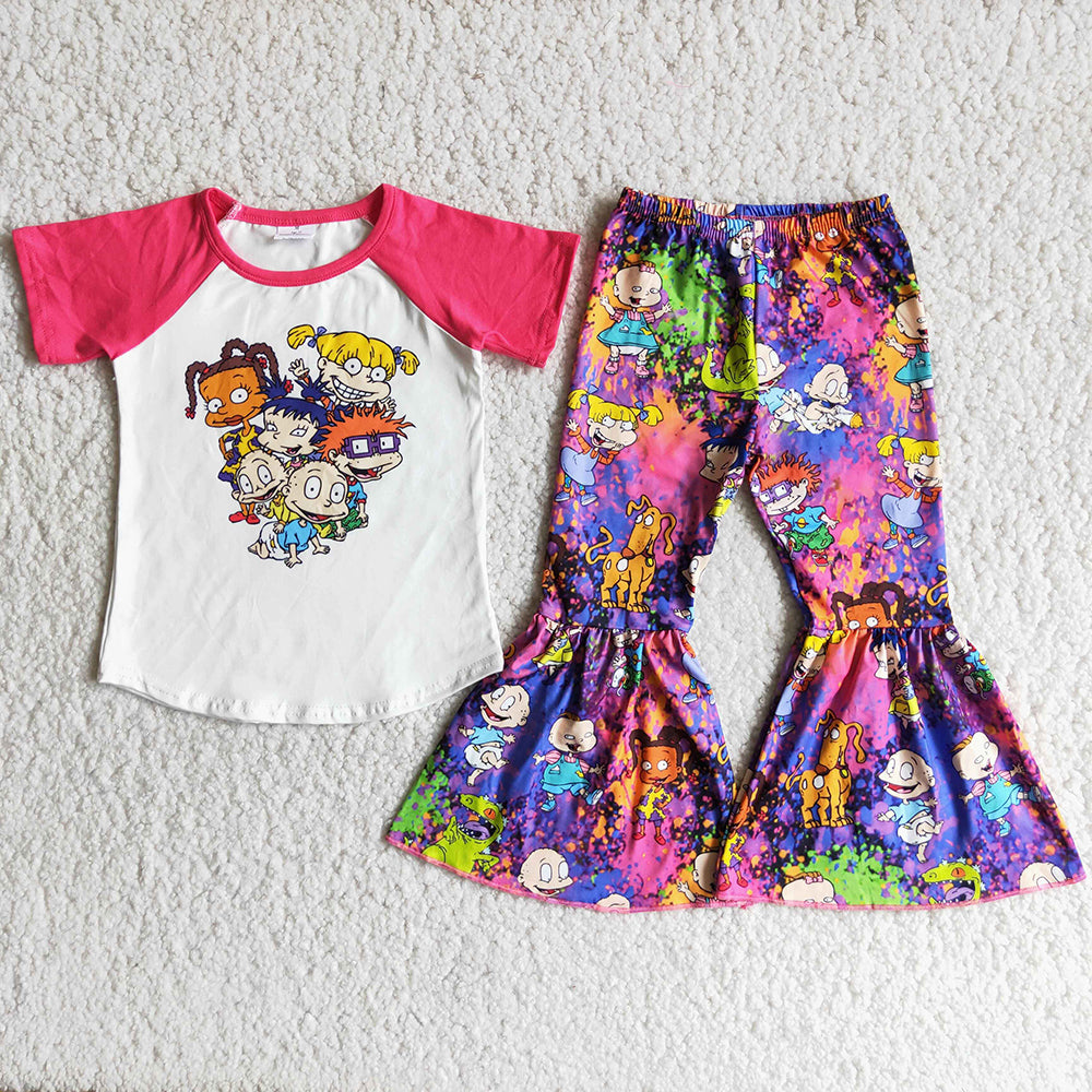 Baby girls cartoon hotpink bell pants sets