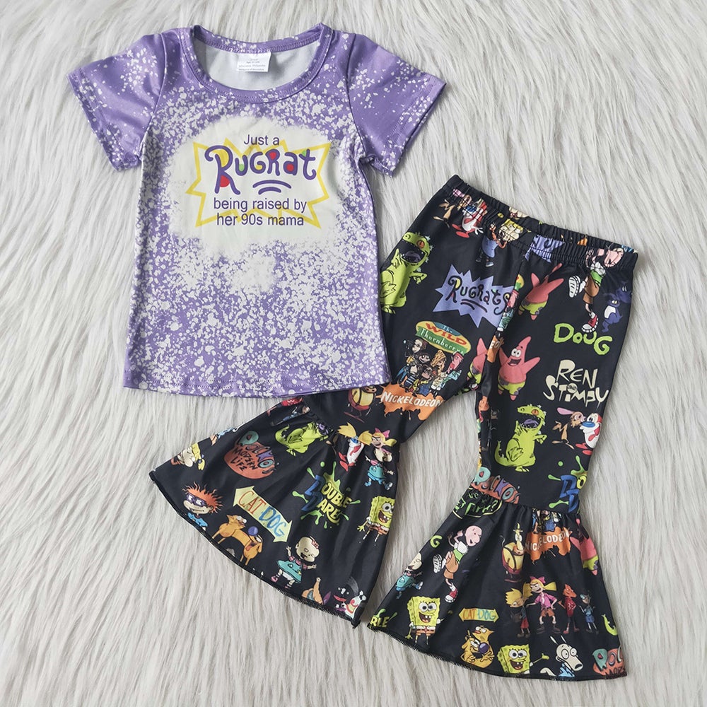 Baby girls purple cartoon children bell pants sets