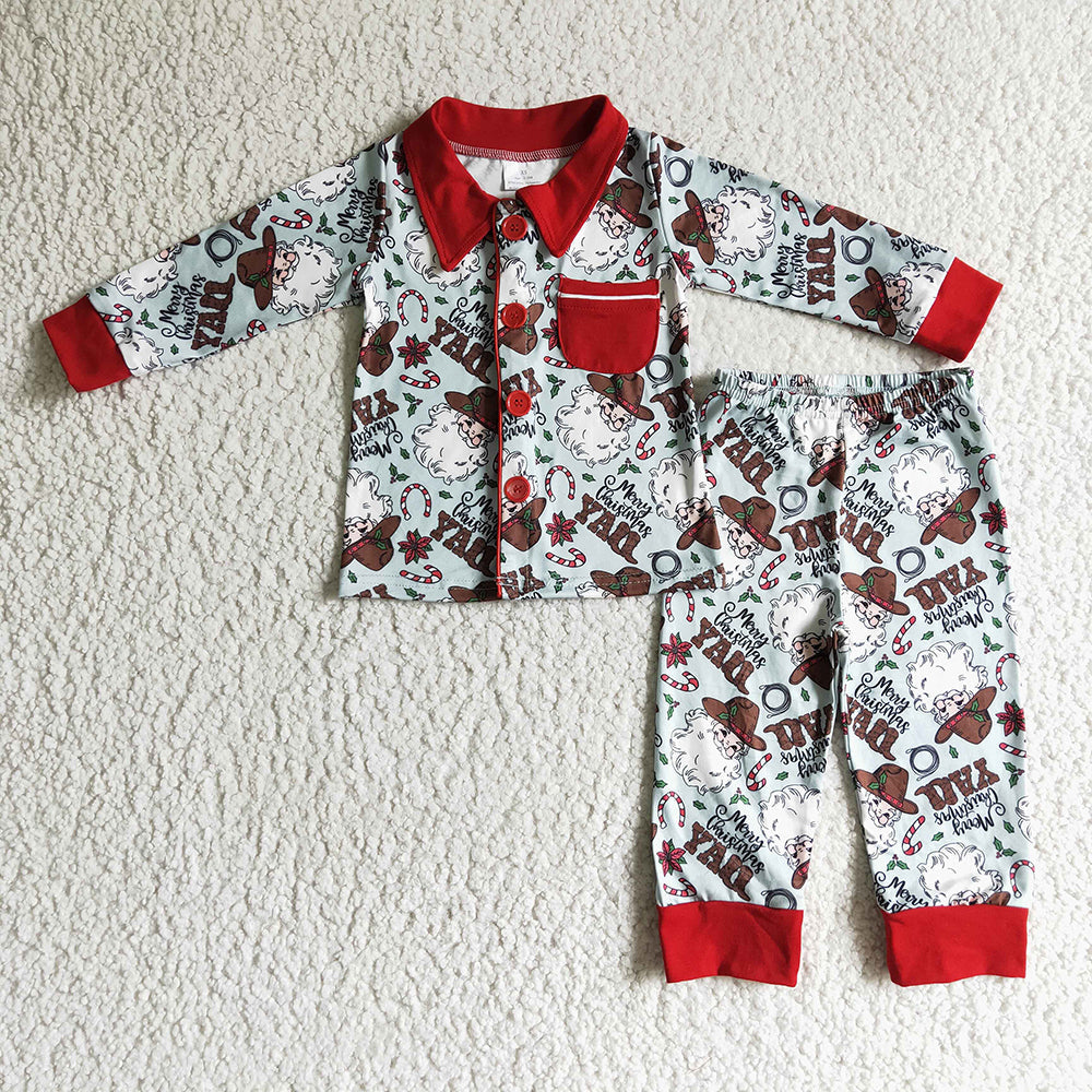 Baby Boys Christmas western santa pajamas sets