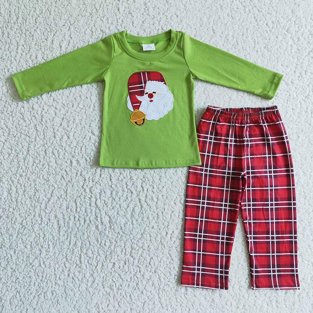 Baby boys Christmas santa top red plaid pants clothes sets