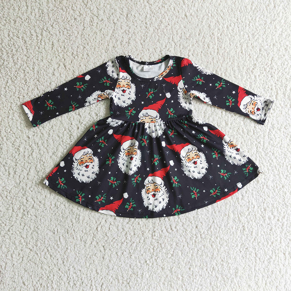 Baby Girls Black Santa Christmas Twirl Knee Length Dresses