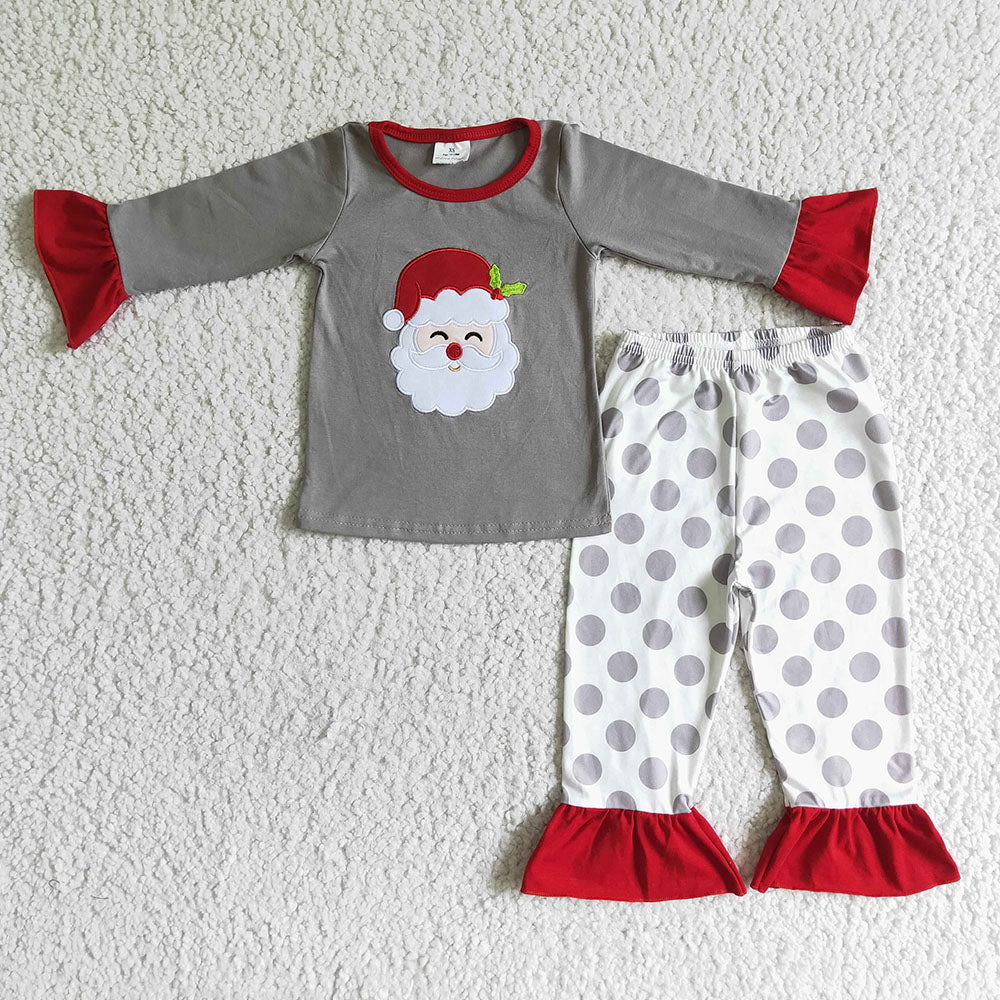 Baby Girls Christmas Santa dots ruffle pajamas sets