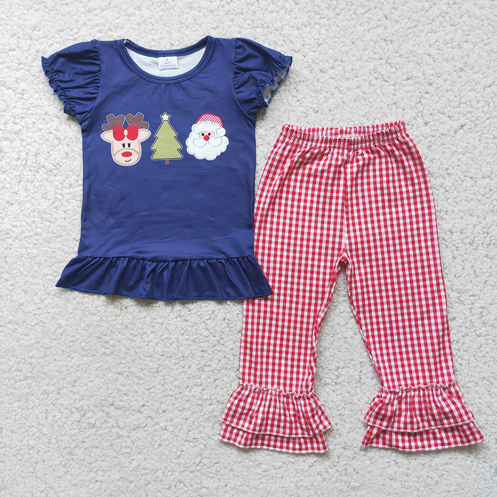 Girls santa plaid pants Christmas sets