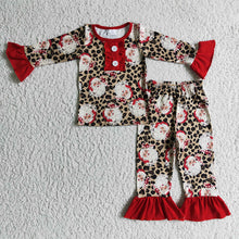 Load image into Gallery viewer, baby girls christmas leopard santa pajamas pants sets
