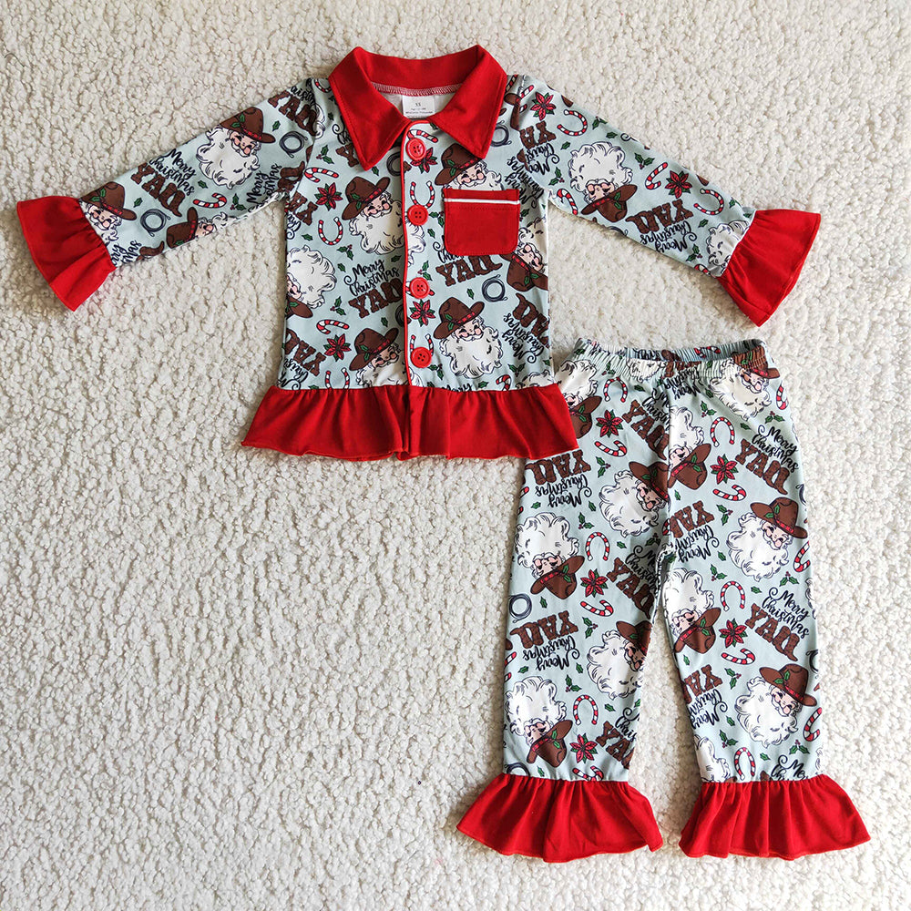 Baby girls Christmas western santa pajamas sets